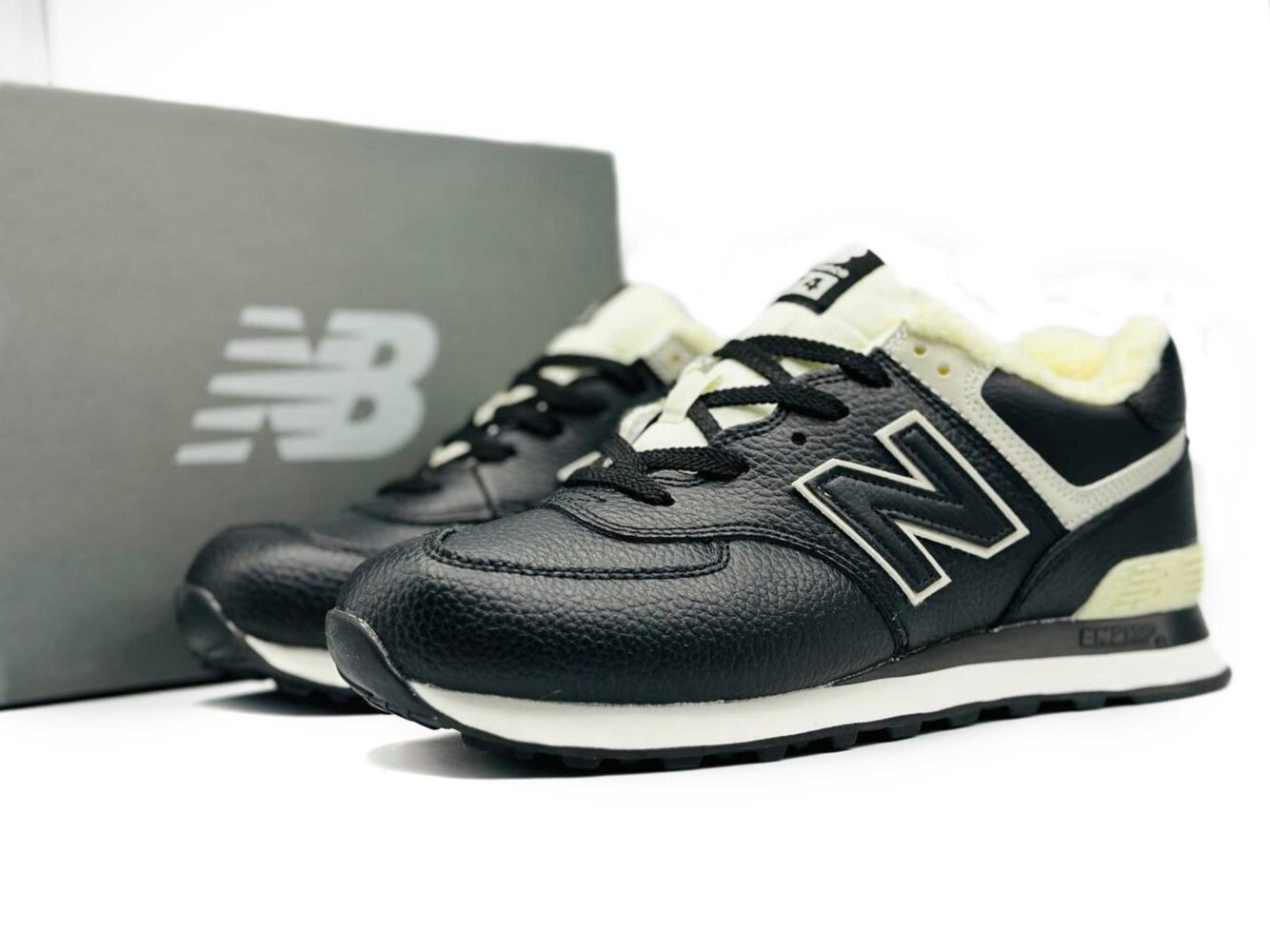 new balance 574 black lether hi winter купить.