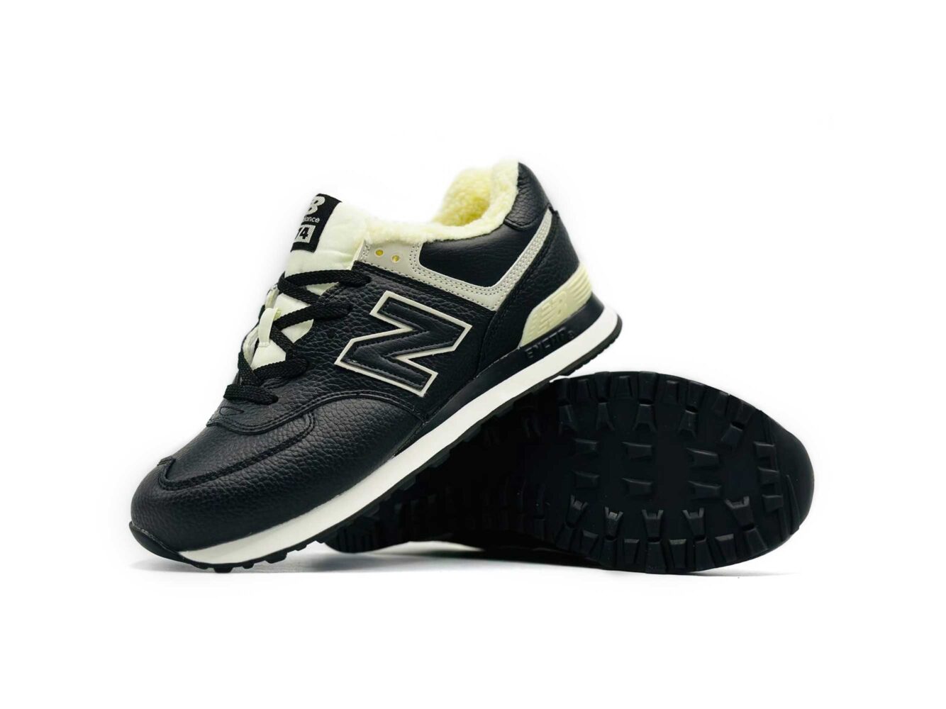 new balance 574 black lether hi winter купить.