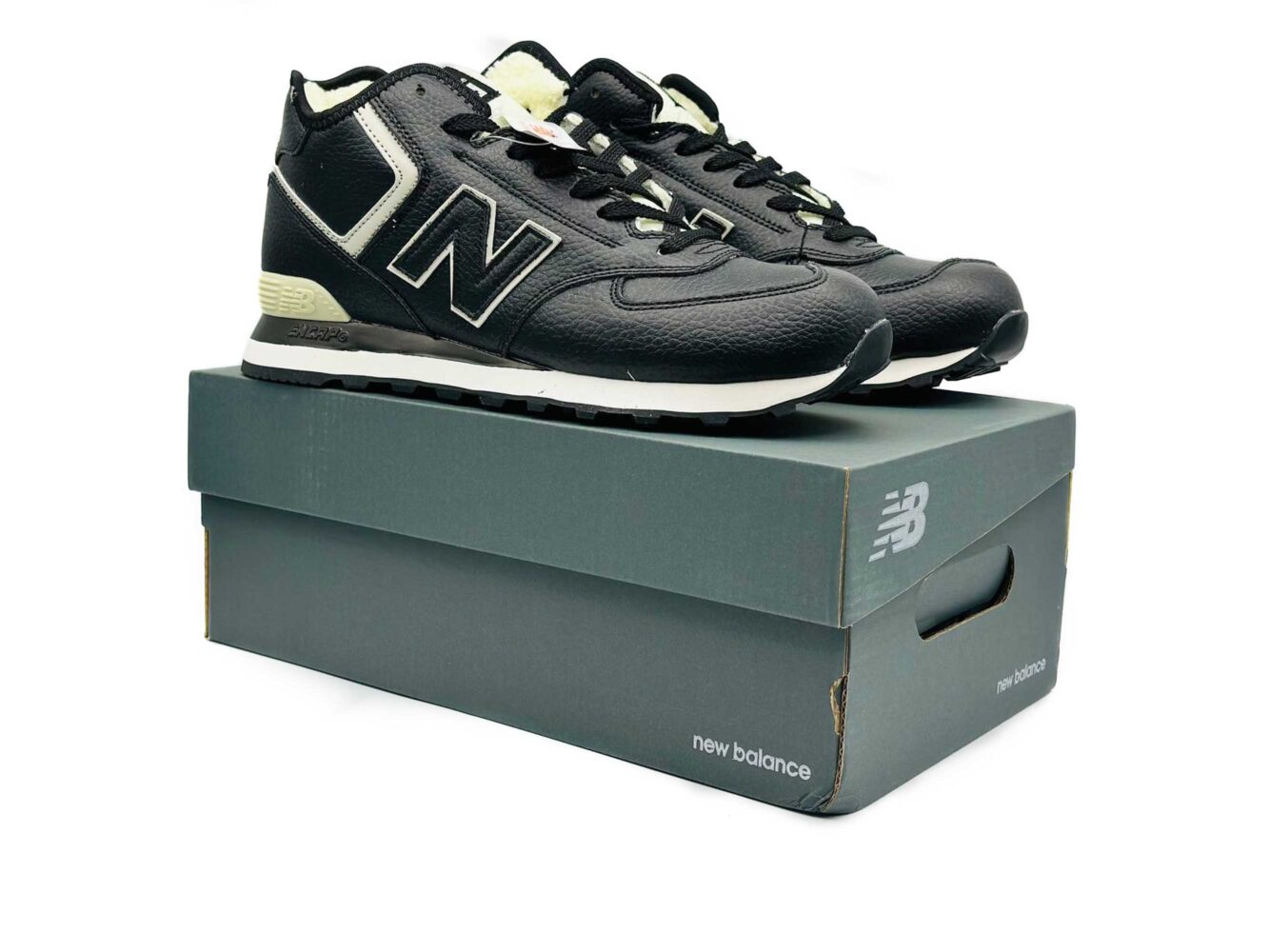 new balance 574 black lether hi winter купить