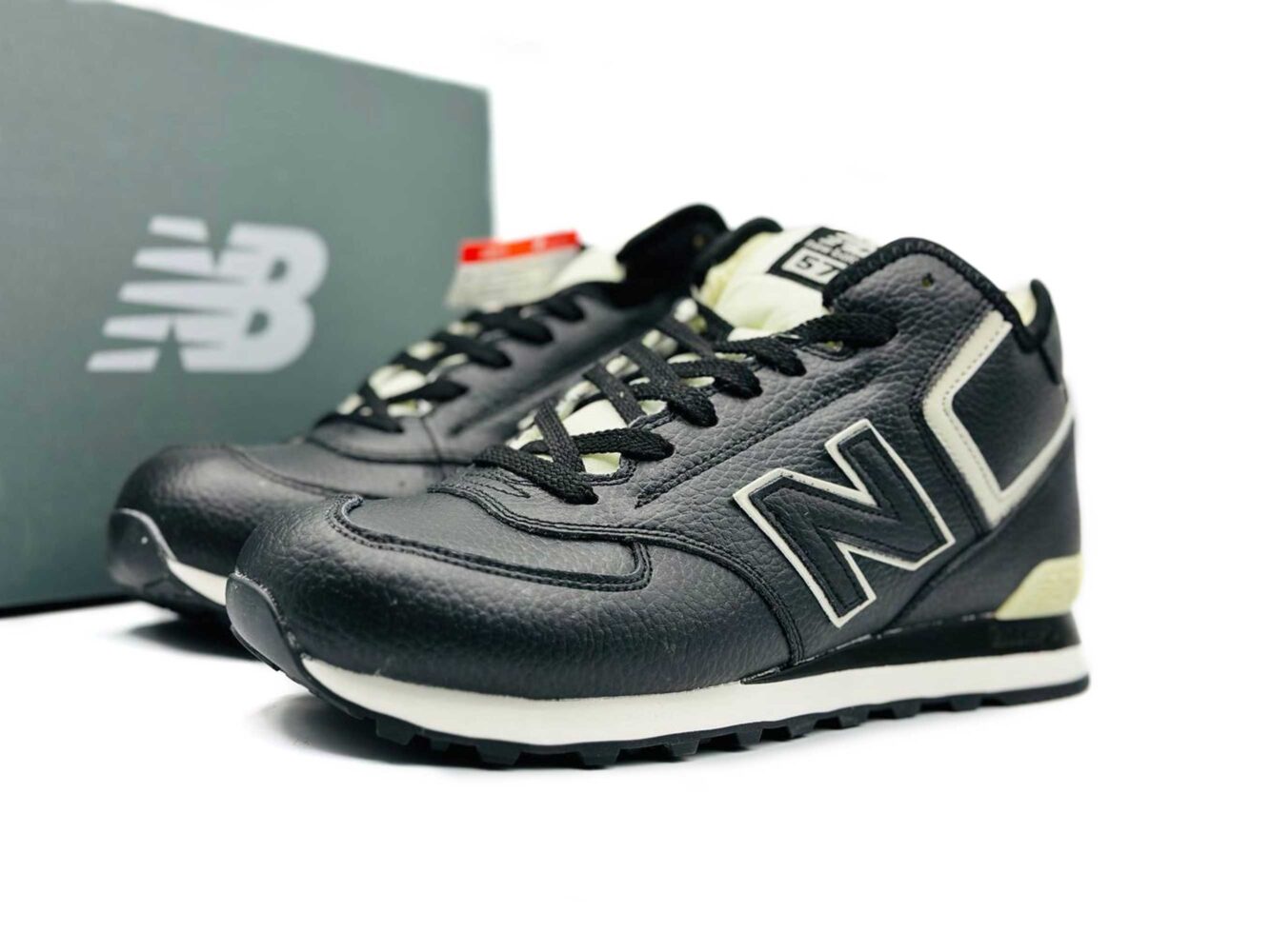 new balance 574 black lether hi winter купить