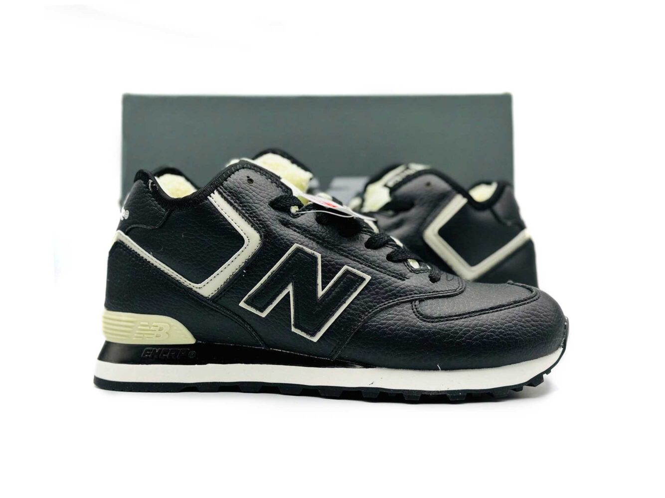 new balance 574 black lether hi winter купить